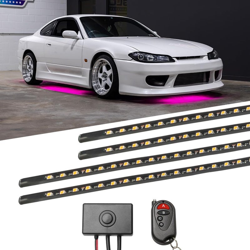 LEDGlow 4pc Pink LED Flexible Car Slimline Underbody Underglow Accent Neon Lighting Kit - 4 Unique Patterns - Water Resistant, Low Profile Light Tubes - Includes Control Box & Remote - Image 1